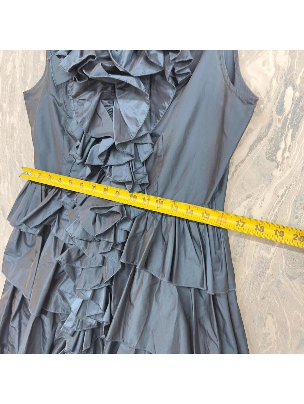 Vintage Avant Garde Regency Ruffled Teal Tiered Midi Dress (M) - Picture 7 of 8